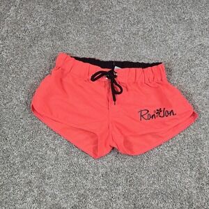 Ron John Surf Shop Neon Pink/ Black Shorts Womans Size M‎ Drawstring Beach